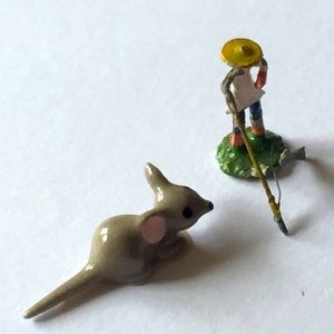 2 pc Miniature mouse & fisherman Hand crafted
